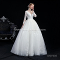 2021 personalized custom V-neck lace applique long sleeve princess wedding dress